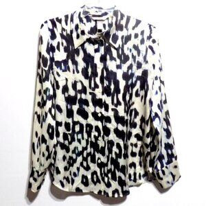 H&M Women’s Abstract Animal Print Long Sleeve Button Down Top – Size: Medium